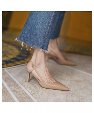 Women's Closed Pointy Toe Pumps Stylish Chunky Mid Heel Slingback Sandals Faux Leather Slip on Dress Shoes Light Khaki $24.01...