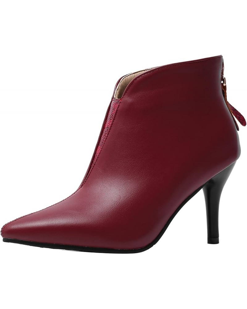 Women Pointed Toe Winter Dress Warm Stiletto Heels Party Ankle Boots Zip Claret 2 $27.25 Boots