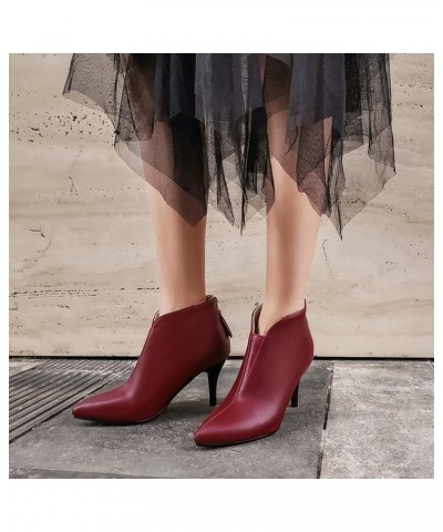 Women Pointed Toe Winter Dress Warm Stiletto Heels Party Ankle Boots Zip Claret 2 $27.25 Boots