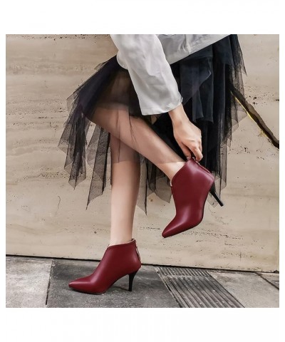 Women Pointed Toe Winter Dress Warm Stiletto Heels Party Ankle Boots Zip Claret 2 $27.25 Boots