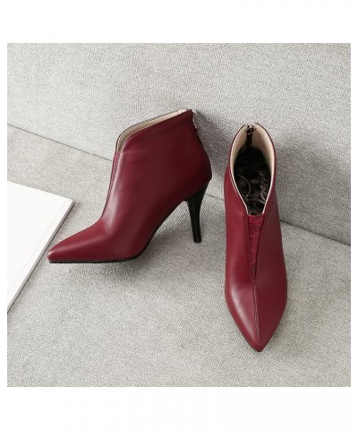 Women Pointed Toe Winter Dress Warm Stiletto Heels Party Ankle Boots Zip Claret 2 $27.25 Boots