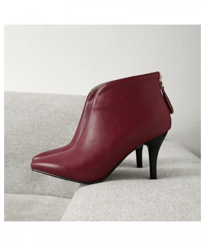 Women Pointed Toe Winter Dress Warm Stiletto Heels Party Ankle Boots Zip Claret 2 $27.25 Boots