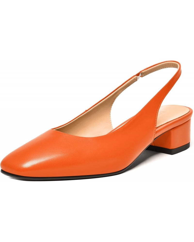 Womens Square Toe Slingback Matte Leather Chunky Low Heel Pumps Shoes 1.5 Inch Orange $41.60 Pumps