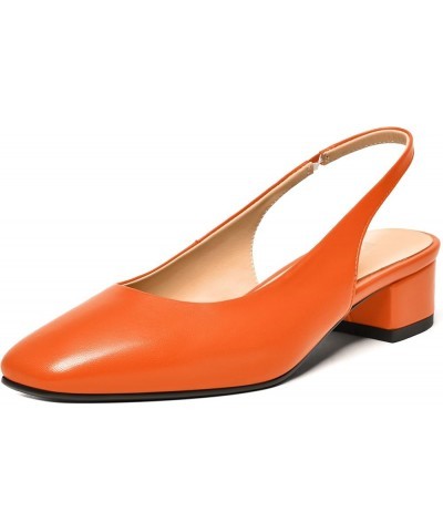 Womens Square Toe Slingback Matte Leather Chunky Low Heel Pumps Shoes 1.5 Inch Orange $41.60 Pumps