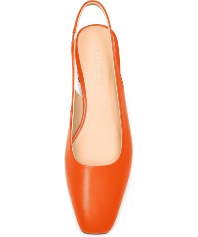 Womens Square Toe Slingback Matte Leather Chunky Low Heel Pumps Shoes 1.5 Inch Orange $41.60 Pumps