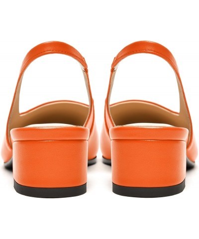 Womens Square Toe Slingback Matte Leather Chunky Low Heel Pumps Shoes 1.5 Inch Orange $41.60 Pumps