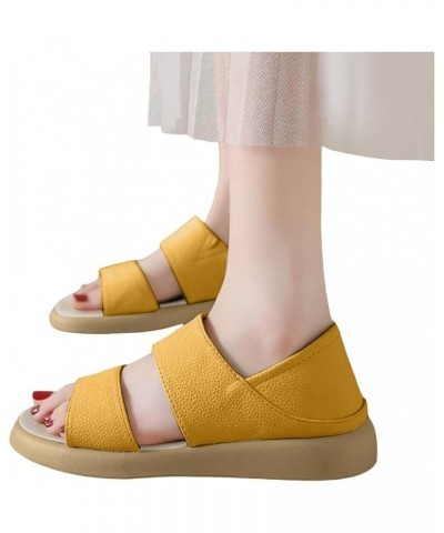 Gladiator Summer Flat Sandals for Women 2024 Falt Trendy Slip On Ladies Beach Spring Wedding Spring 2024 Dressy Cute Yellow $...