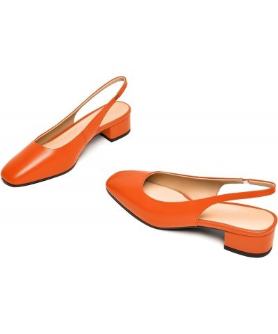 Womens Square Toe Slingback Matte Leather Chunky Low Heel Pumps Shoes 1.5 Inch Orange $41.60 Pumps