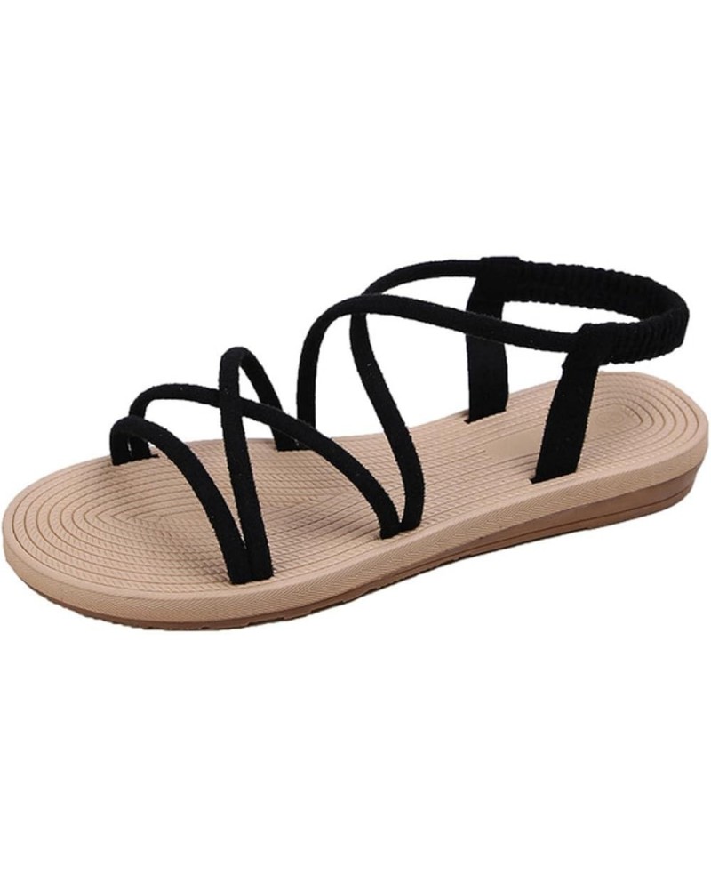 Sandals for Women 2021 Summer Flat Roman Sandals Women Beach Comfortable All-Match Women's Sandals Black Black 6 $34.18 Athle...