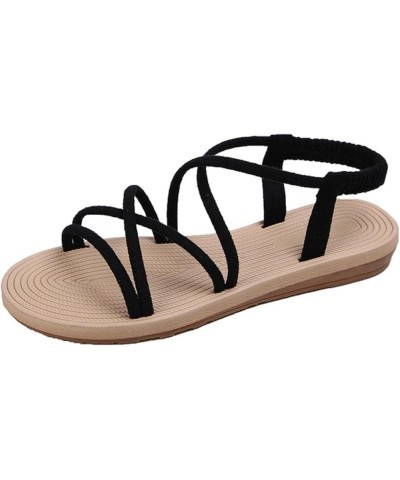 Sandals for Women 2021 Summer Flat Roman Sandals Women Beach Comfortable All-Match Women's Sandals Black Black 6 $34.18 Athle...