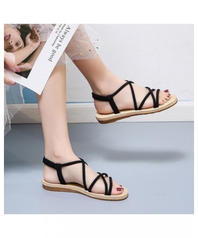 Sandals for Women 2021 Summer Flat Roman Sandals Women Beach Comfortable All-Match Women's Sandals Black Black 6 $34.18 Athle...