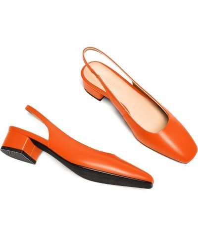 Womens Square Toe Slingback Matte Leather Chunky Low Heel Pumps Shoes 1.5 Inch Orange $41.60 Pumps