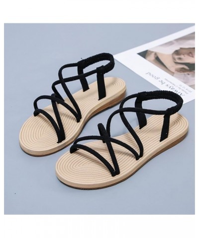 Sandals for Women 2021 Summer Flat Roman Sandals Women Beach Comfortable All-Match Women's Sandals Black Black 6 $34.18 Athle...