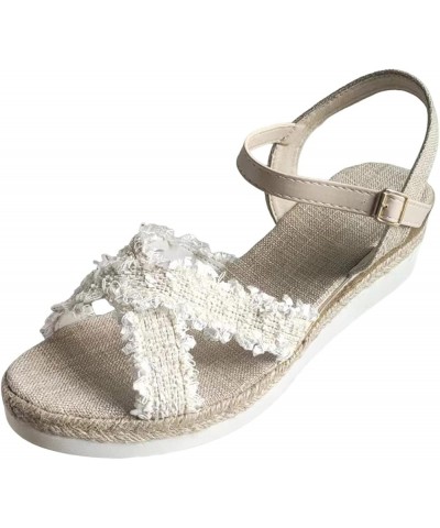 women's flat sandals, Women's Sandals Wedges Fashion Buckle Strap Sandals Summer Flip Flops Shoes for Women Z 12-beige $10.65...