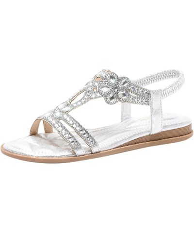 Girls Wedge Rhinestone Flip Flops Women Boho Casual Sling Sandals Flower Summer 2024 Fashion Soft Slippers Girl's Silver $20....