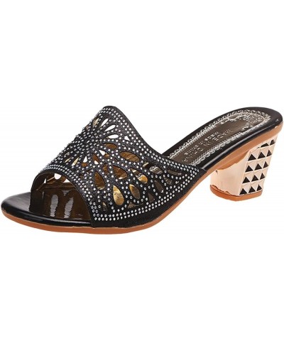 Fashion Summer Women Sandals Hollow Breathable Rhinestone Sequins Casual Middle Heel Flats Sandals for Women Dress (Black, 7)...