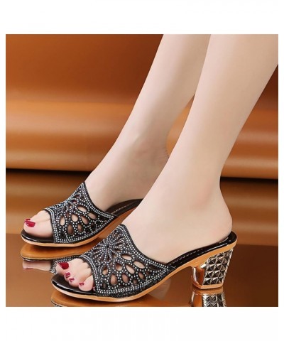 Fashion Summer Women Sandals Hollow Breathable Rhinestone Sequins Casual Middle Heel Flats Sandals for Women Dress (Black, 7)...