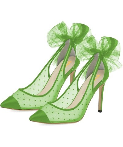 Pointed Toe Cap High Heels for Women Pumps Cutout Polka Dots Back Bowknot Mesh Brides Wedding Evening Shoes Green $48.79 Pumps