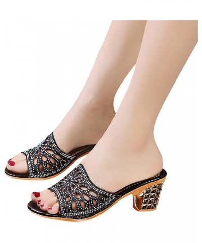 Fashion Summer Women Sandals Hollow Breathable Rhinestone Sequins Casual Middle Heel Flats Sandals for Women Dress (Black, 7)...