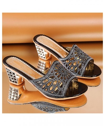 Fashion Summer Women Sandals Hollow Breathable Rhinestone Sequins Casual Middle Heel Flats Sandals for Women Dress (Black, 7)...