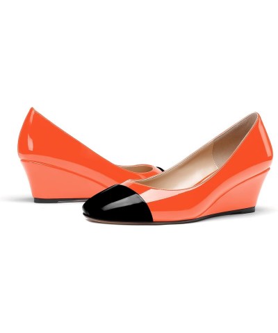 Women's Matte Square Toe Slip On Solid Wedge Low Heel Pumps Office Work Dress Shoes 2 Inch Black Orange $26.65 Pumps