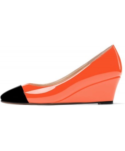 Women's Matte Square Toe Slip On Solid Wedge Low Heel Pumps Office Work Dress Shoes 2 Inch Black Orange $26.65 Pumps