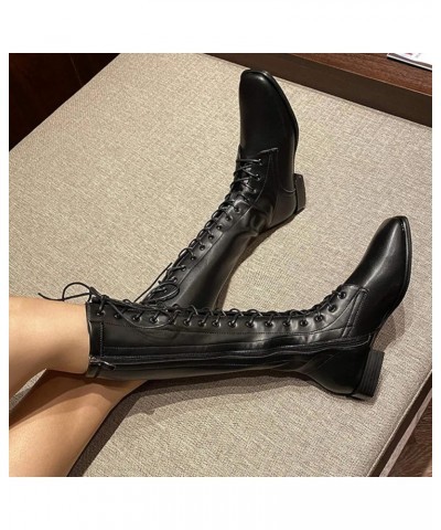 Women Platform Mid Calf Low Heel Boot Combat Boots Side Zipper Square Toe Non-skid Comfortable Booties Black With Velvet $37....