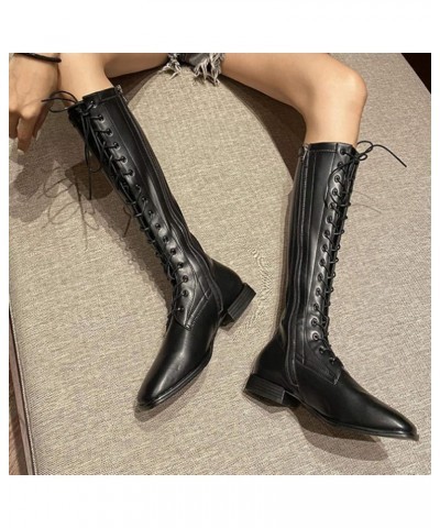 Women Platform Mid Calf Low Heel Boot Combat Boots Side Zipper Square Toe Non-skid Comfortable Booties Black With Velvet $37....