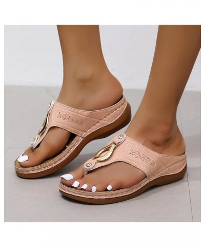 Sandals for Women Dressy Slip-On Roman Summer Flat Wedge Sandals Arch Support Slip On Orthopedic Clip Toe Flip Flops X02-pink...