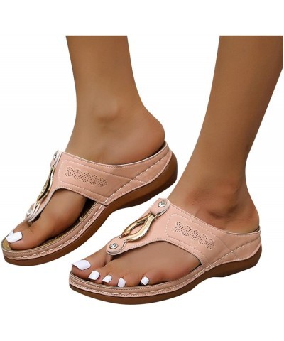 Sandals for Women Dressy Slip-On Roman Summer Flat Wedge Sandals Arch Support Slip On Orthopedic Clip Toe Flip Flops X02-pink...