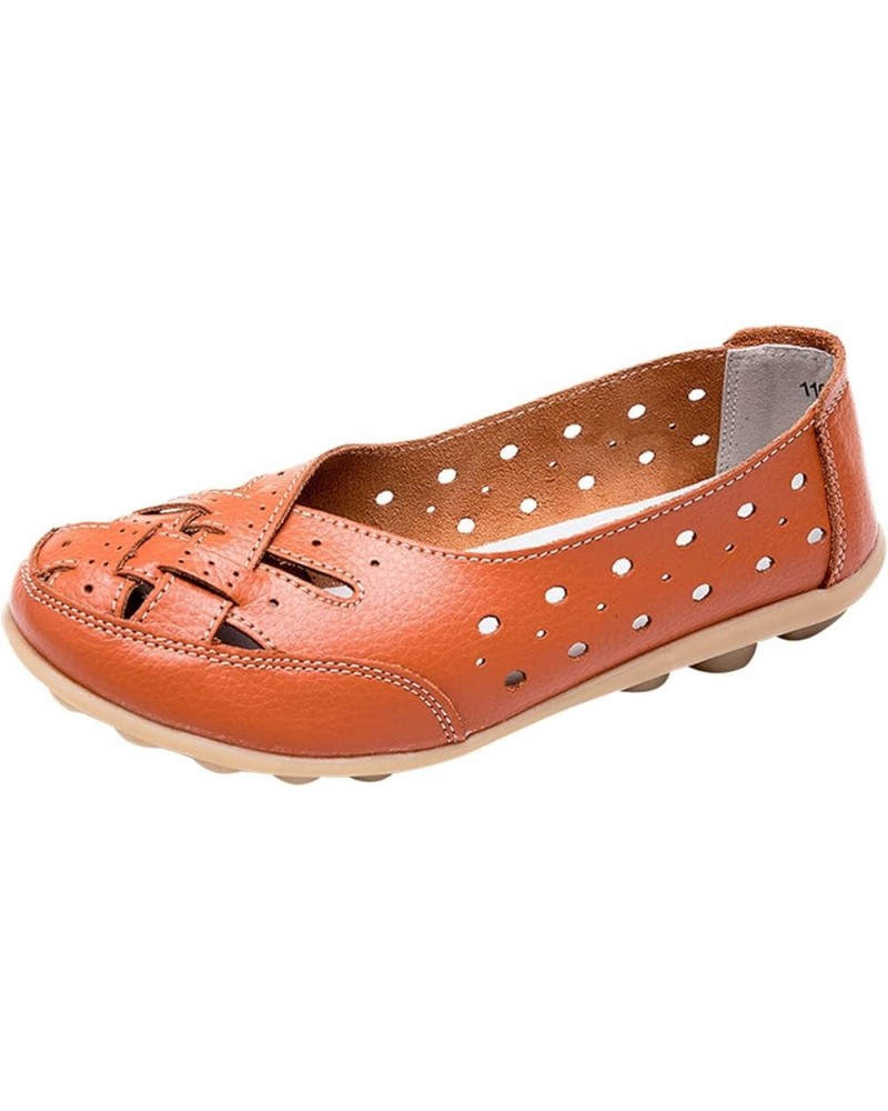 Women's Ballet Flats Comfortable Flat Shoes Wild Driving Flats Women's Leather Loafers Work Loafers Orange $16.61 Loafers & S...