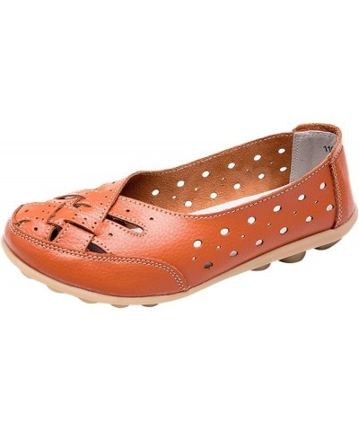 Women's Ballet Flats Comfortable Flat Shoes Wild Driving Flats Women's Leather Loafers Work Loafers Orange $16.61 Loafers & S...