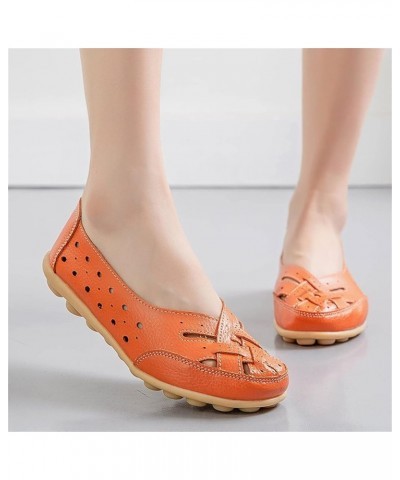 Women's Ballet Flats Comfortable Flat Shoes Wild Driving Flats Women's Leather Loafers Work Loafers Orange $16.61 Loafers & S...