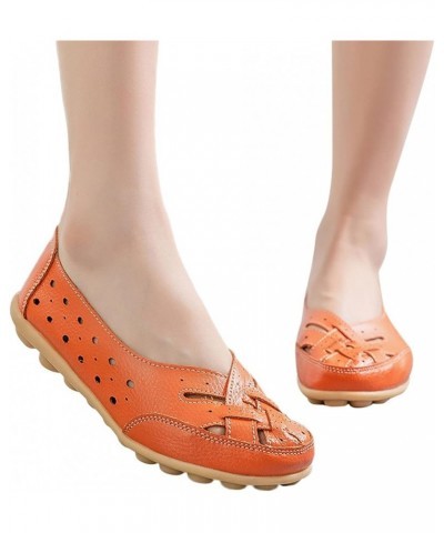 Women's Ballet Flats Comfortable Flat Shoes Wild Driving Flats Women's Leather Loafers Work Loafers Orange $16.61 Loafers & S...