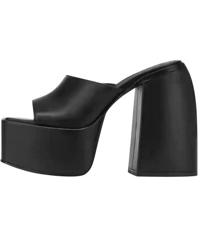 Women's Platform High Heels Sexy Solid Color Open Toe Slip-On Chunky Heeled Sandals Slippers Summer Casual Leather Beach Pump...