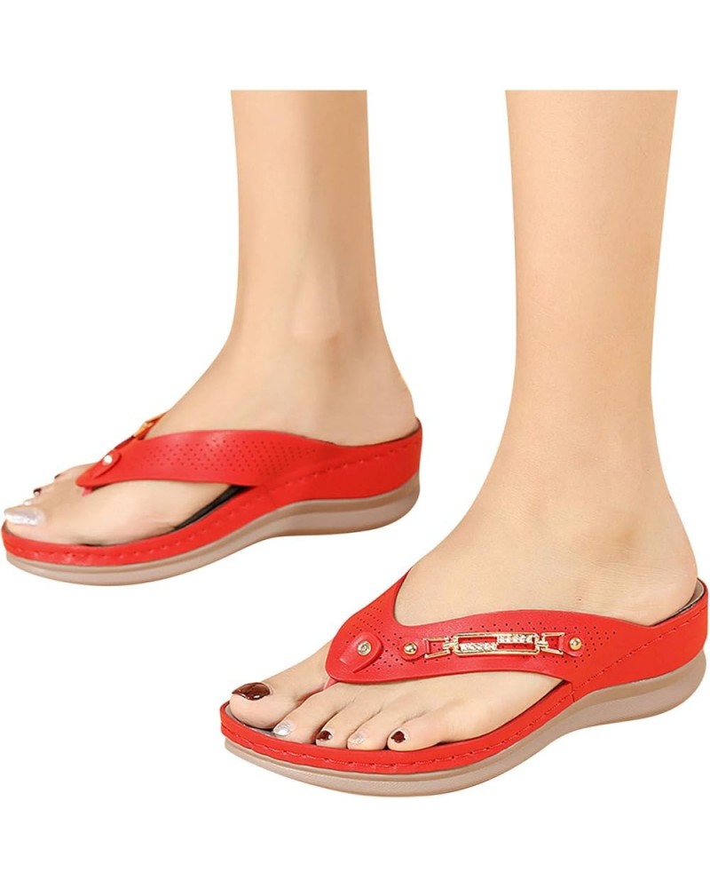 Silver Sandals for Women Dressy Wedding Arch Support Flip Flops Soft Lightweight Slip On Slippers Beach Flat Slides 7 Red $18...