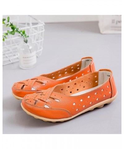 Women's Ballet Flats Comfortable Flat Shoes Wild Driving Flats Women's Leather Loafers Work Loafers Orange $16.61 Loafers & S...