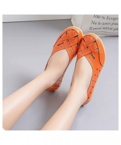 Women's Ballet Flats Comfortable Flat Shoes Wild Driving Flats Women's Leather Loafers Work Loafers Orange $16.61 Loafers & S...