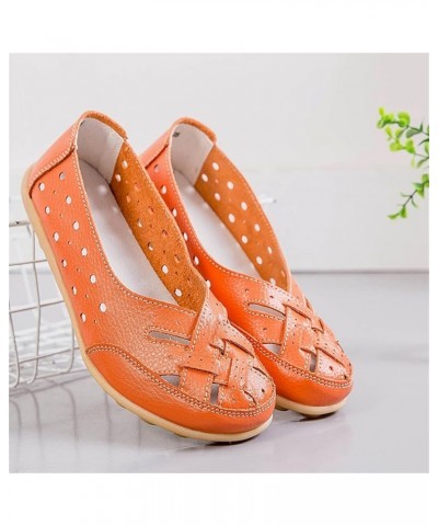 Women's Ballet Flats Comfortable Flat Shoes Wild Driving Flats Women's Leather Loafers Work Loafers Orange $16.61 Loafers & S...