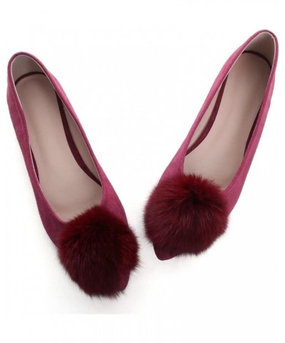 Women's Ballet Flats Fashion Pointed Toe Dress Flats Soft Suede Flat Shoes Casual Plush Ball Slip On Walking Shoes A Wine Red...