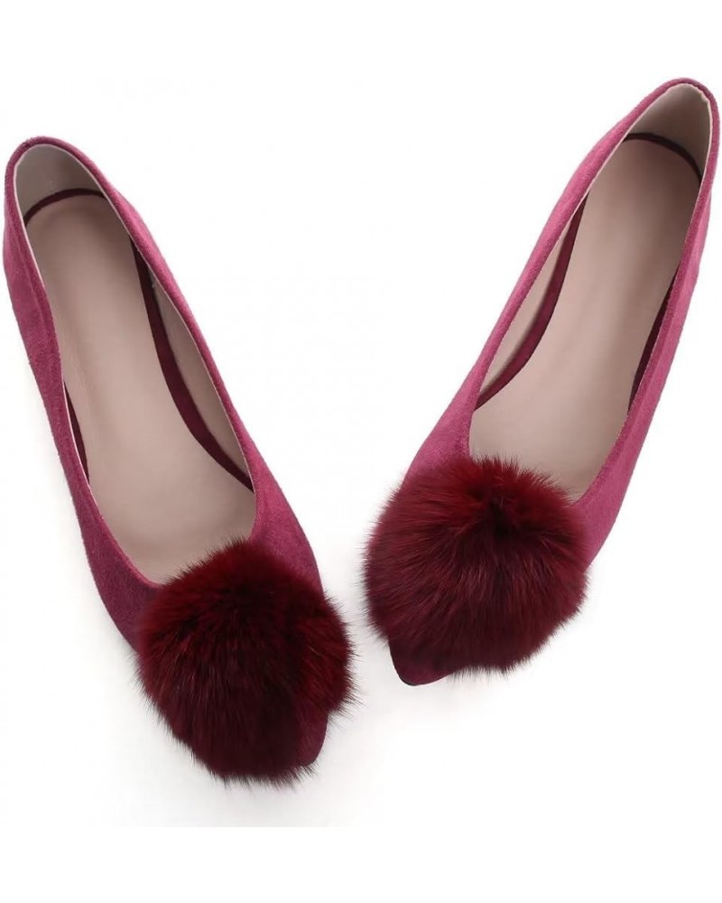 Women's Ballet Flats Fashion Pointed Toe Dress Flats Soft Suede Flat Shoes Casual Plush Ball Slip On Walking Shoes A Wine Red...