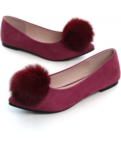 Women's Ballet Flats Fashion Pointed Toe Dress Flats Soft Suede Flat Shoes Casual Plush Ball Slip On Walking Shoes A Wine Red...