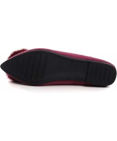 Women's Ballet Flats Fashion Pointed Toe Dress Flats Soft Suede Flat Shoes Casual Plush Ball Slip On Walking Shoes A Wine Red...