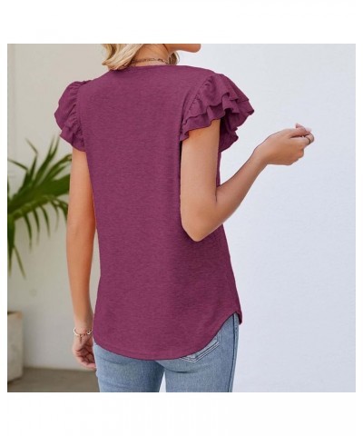 Women's Summer Top Solid V Neck Pleated Short Sleeve Fashion Casual Loose T Shirt Womens T Shirts Wine Purple $11.06 Sandals