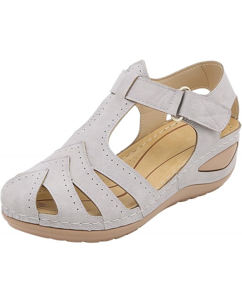 Wedge Sandals for Women,Women's Arch Support Hook Loop Hollow Out Closed Toe Wedge Slide Sandal Beach Sandals Grey $20.51 San...