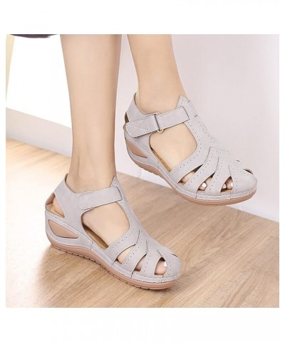 Wedge Sandals for Women,Women's Arch Support Hook Loop Hollow Out Closed Toe Wedge Slide Sandal Beach Sandals Grey $20.51 San...