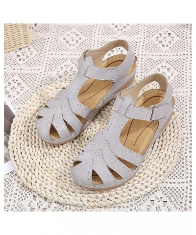 Wedge Sandals for Women,Women's Arch Support Hook Loop Hollow Out Closed Toe Wedge Slide Sandal Beach Sandals Grey $20.51 San...