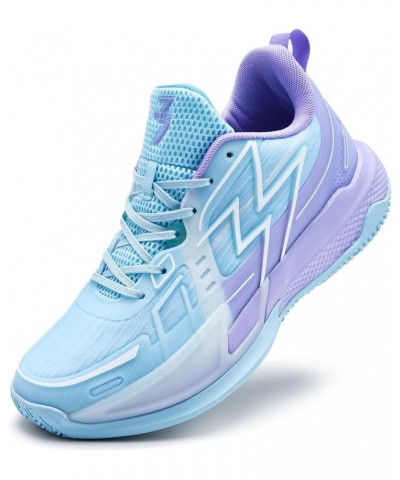 Men Women Basketball Shoes Breathable Non Slip Outdoor Fashion Sneakers Blue&purple-6 $27.00 Athletic Shoes