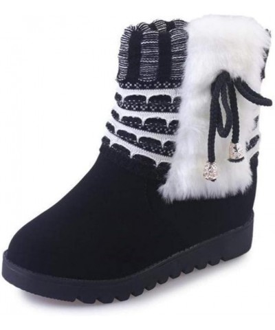 Women's Winter Ankle Snow Boots Warm Faux Fur Lining Shoes Lace-Up Round Toe Pull On Bootie Black $23.33 Boots