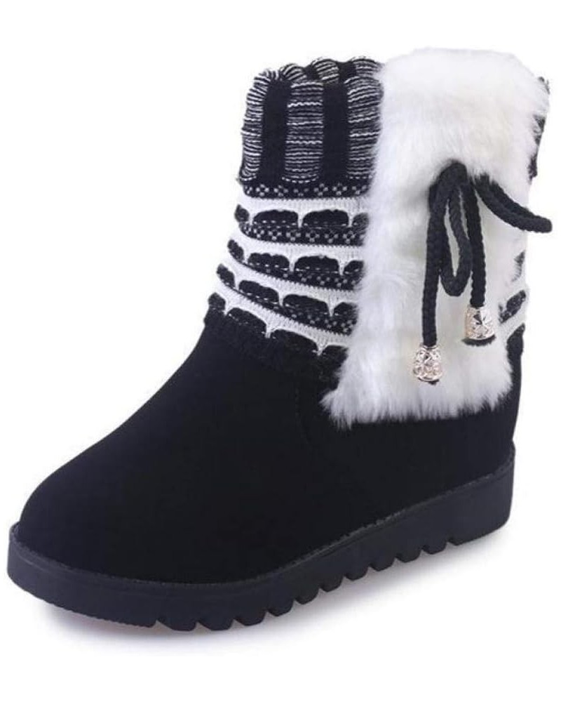 Women's Winter Ankle Snow Boots Warm Faux Fur Lining Shoes Lace-Up Round Toe Pull On Bootie Black $23.33 Boots